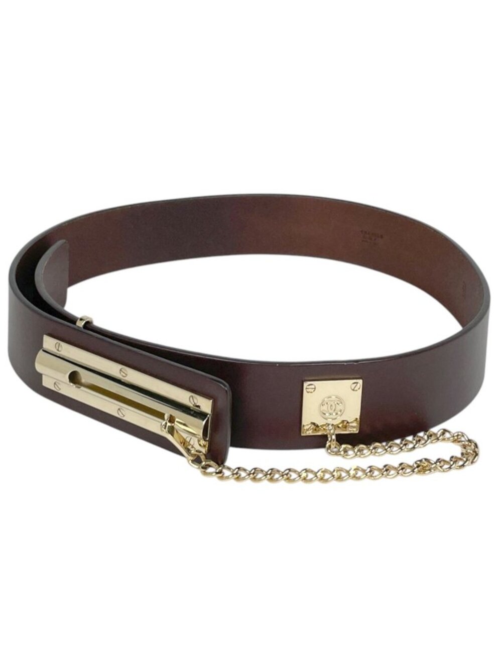 Chanel Belt CC Logo 02P Leather Brown